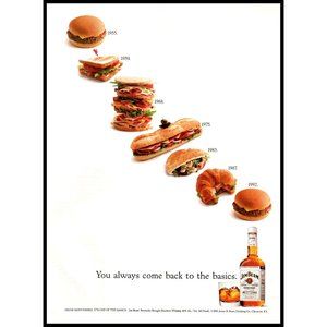 1992 Jim Beam Bourbon Vintage Print Ad Hamburger Sandwich Croissant Wall Art